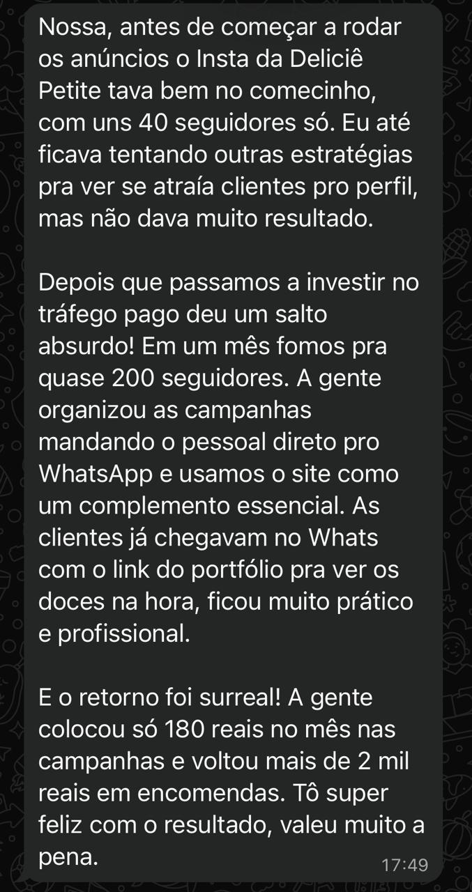 Print de conversa no WhatsApp com cliente Deliciê Petite